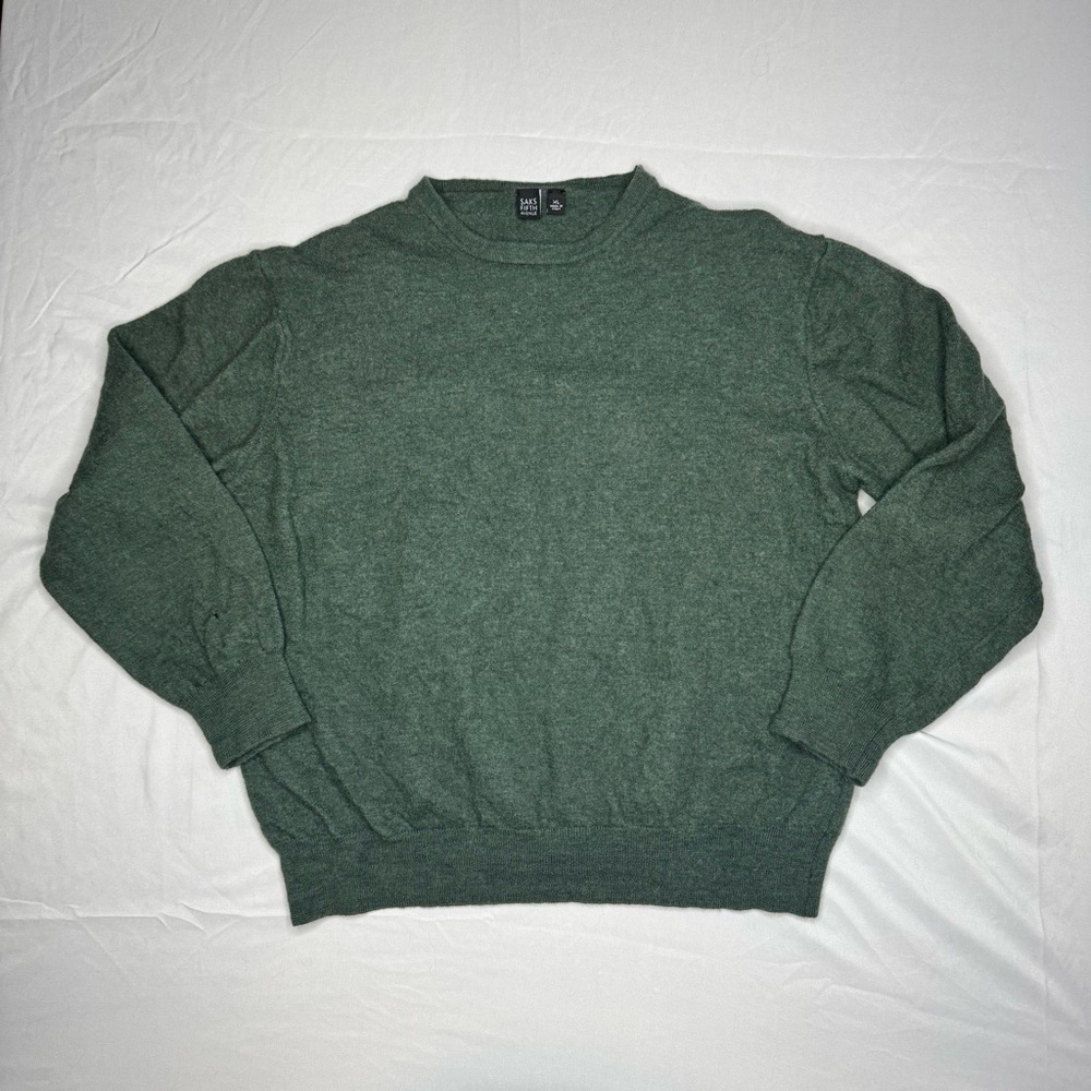 Saks Fifth Avenue SHRUNKEN 100% Merino Wool Sweater Green Italy Women’s XL